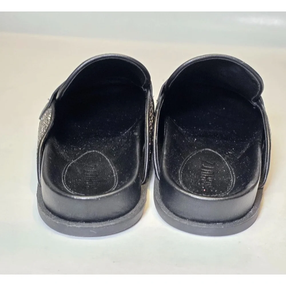 Schutz Ava Women's Shoes Size 7 B Black Leather Mule Metallic Slip‎ On Slides